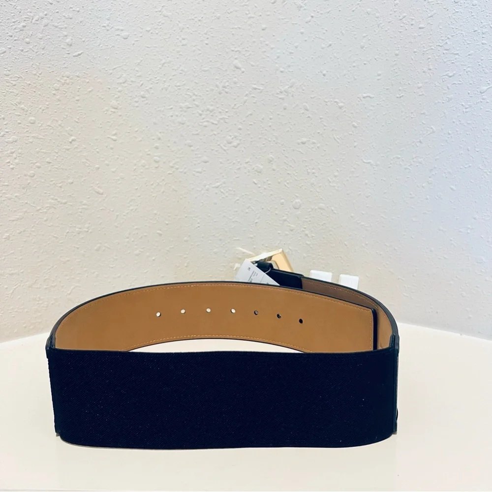 Michael Kors Women’s Signature Wide Elastic Vegan Leather Black Belt Size M NWT